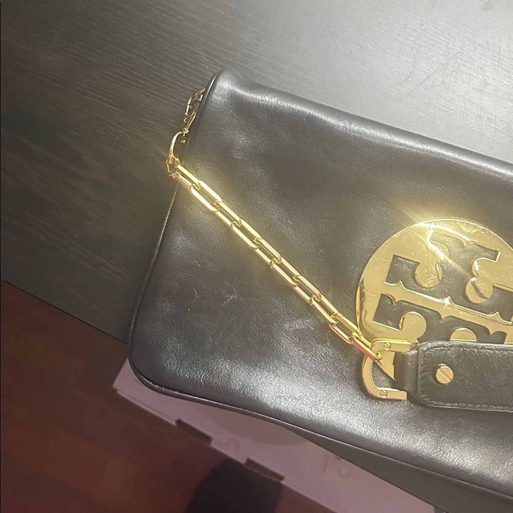 Tory Burch Black and Gold Briefcase clutch with Structured Design - Picture 11 of 16